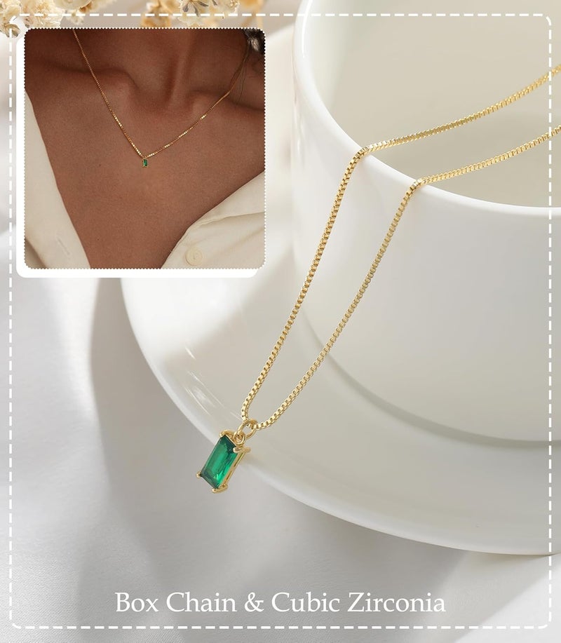 FUNEIA Diamond Necklaces for Women 14K Gold Plated Emerald Birthstone Necklace for Women Mothers Dainty Gold Necklace Blue Green Cubic Zirconia Pendant Necklace Birthday Gifts for Women Jewelry - Image 3